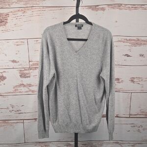 Phenix 100% Cashmere V-Neck Sweater Grey Size Large